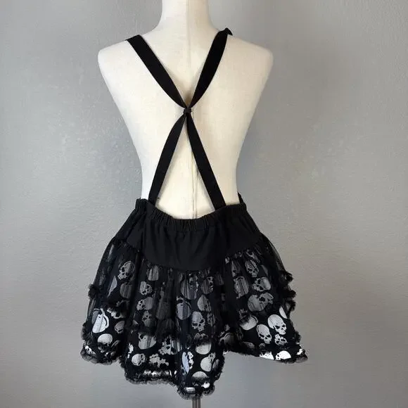 Tripp NYC Suspenders Skull Mini Skirt Size XXL Black White Tulle Ruffle Goth - Picture 7 of 11